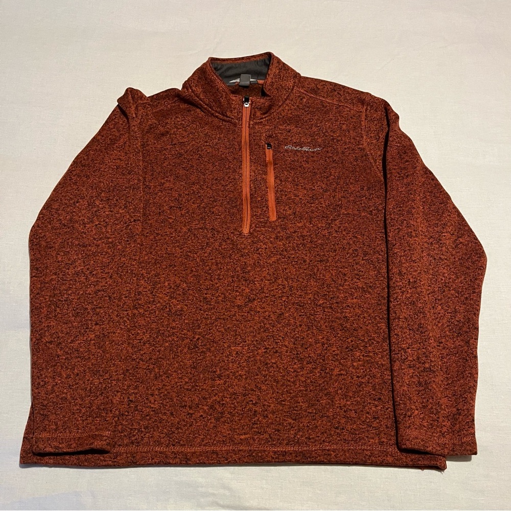 Eddie Bauer Mens Fleece Sweater Brown XL Long Sleeve Half Zip Pullover